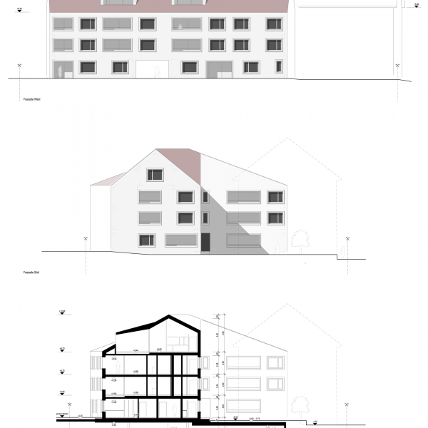 057-Neubau Fassade Süd_ West Schnitt A-A