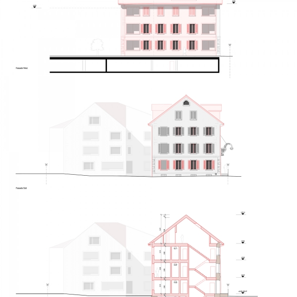 059-Posthorn Fassade Süd_ West Schnitt D-D